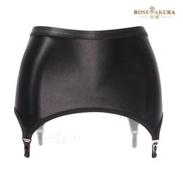 Sexy Luxury Metal Gourd Buckle Womens Oil Glossy Suspender Belts Female Elastic Garters Buttocks Skirt Underwear Sleepwear 240529