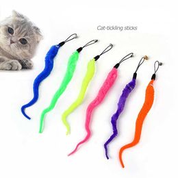 Cat Toys Interesting cat stick toys with fur feathers and bells cat stick toys for kittens to play with pet accessories worms to interact with string cat toys d240530