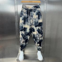 Streetwear Casual Pants Mens Summer New Ink Painting Tie-dye Design Sense 9 Nine-point Pants Men Baggy Haren Pants Men Clothing 240530