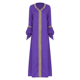 Ethnic Clothing Womens Elegant Muslim Abaya Long Dress V Neck Flared Sleeve Floor Length Robe Ladies Spring Summer Clothes Dresses