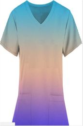 Gradient Colour Women039s Nursing Scrubs T Shirt Short Sleeve Uniforms Tops Vneck Pocket Nurse Tshirts I Love Nursing Medical S1852596