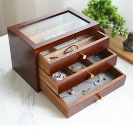 Storage Boxes Wood Jewelry Box Drawer Organizer For Ring Necklace Bangles Large Earrings Display Tray Women Accessories