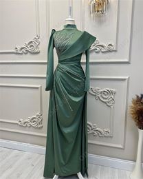 OIMG Vintage Royal Blue Floor Length Evening Gowns Shiny Sequins High Neck Formal Prom Dresses Saudi Arabia Beach Party Dress