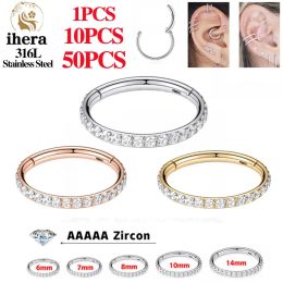 Studs Nose Rings Studs 50PCS Stainless Steel Zircon CZ Hinged Segment Nose Septum Clicker Ring Round Earrings Hoops Ear Tragus Helix Pie