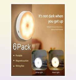 6 Beads USB Recharge Human Body Infrared Sensor Night Light LED with switch Cabinet Closet Wall Lamp for Bedroom Bedside Stair Toi8861779