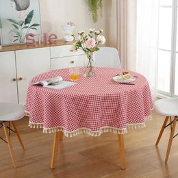 Table Cloth Tablet Around Cotton Underwear Tassel Tablecloth Plaid Round Red Stripes Grille