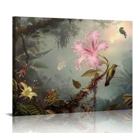 Cattleya Orchid and Three Hummingbirds 1871 Canvas Art Print Stretched Framed Painting Picture Poster Giclee Wall Decor