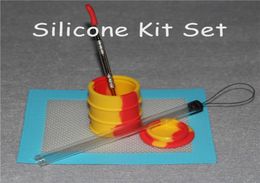 1set Silicone Wax Kit Set with silicone pads mat 26ml barrel drum jar silicon oil drum containers dabber tool for dry herb jars6138182