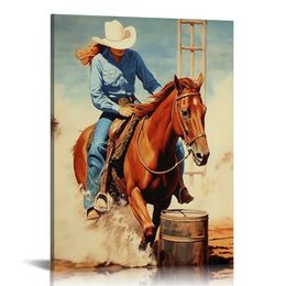 Cowgirl Lean to It Vertical Vintage Girls Love Horses Harness Racing Riding Horses Cowgirls Cowgirl Barrel Racing Art Sign Retro Wall Decor Poster Signs