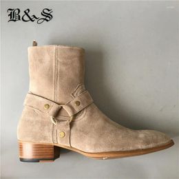 Boots Black& Street High Top Handmade Buckle Strap Suede Leather Banquet Harness Real Picture Customised Men Dress Boot