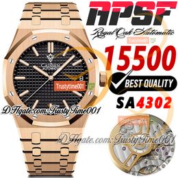 APSF V2 15500 SA4302 Automatic Mens Watch Ultra Thin Rose Gold Black Textured Dial Stick Markers RG Stainless Steel Bracelet Super Edition trustytime001 Watches