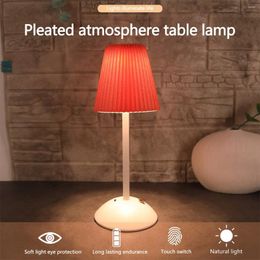Table Lamps Now Minimalist Pleated Decorative Desk Lamp With Touch Charging Three Colour LED Light Bedroom And Living Room