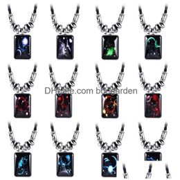 Pendant Necklaces Luminous Men Galaxy Constellation 12 Zodiac Design Horoscope Black Rope Chain Vintage Resin Rec Jewellery For Drop Del Dhywa