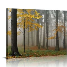 Landscape Tree Canvas Wall Art: Forest Scenery Picture Painting Print Foggy Nature Scenic Photography Decor Artwork for Living Room Bedroom Office Home