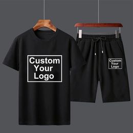 Customized Summer Mens Fashion Sports Suit Cotton Print Tshirt Shorts Comfortable Shortsleeved 6 Colors 240529