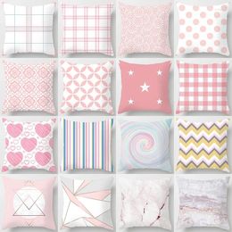 Pillow Pink Print Pillowcase Decorative Sofa Case Bed Cover Home Decor Car Geometric Stripe