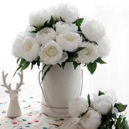 Decorative Flowers Wedding Decor Silk Fake Round Peony Bouquet Artificial Flower Pink White Peonies Simulation Plant Restaurant Decoration