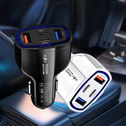 4-Potrs Four Slot PD 20W QC3.0 3.1A USB-C Type-C Fast Quick Charging 4 Ports Car Charger Auto Power Adapters For iPhone 15 14 Pro Max Samsung LG Tablet PC Android Phone