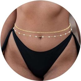 2PCS 18K Gold/Silver Plated Waist Chains Pearl CZ Belly Body Chain for Waist Layered Gold Belly Chains Waist Jewelry for Women