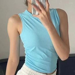 Active Shirts Women Solid Round Neck Ribbed Tank Top Camisole Summer Basic Elastic O