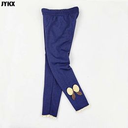 Children's 2021 Spring And Autumn Imitation Jeans Blue Black Plus Veet Stretch Leggings Bow Girls Pants