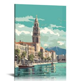 Vintage Travel Poster,Split Croatia Canvas Art Poster Picture Modern Office Boys and Girls Family Bedroom Decorative Posters Gift Wall Decor Painting Posters