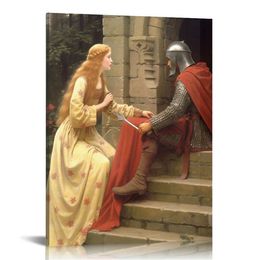 God Speed ​​Edmund Leighton Medieval Knight Romantic Plakat (wybierz rozmiar, wydruk lub płótno)