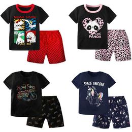 Pyjamas Funny Black Set for Childrens Clothing Tshirt and Shorts Clothes Cotton Cool Dino Panda Baby Boy Girl Outfits 12 to 18 Months Y240530