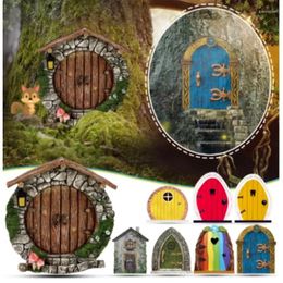 Garden Decorations 10cm Colorful Mini Fairy Gnome Door Figurine Elf Home For Yard Art Tree Sculpture Statues Decor Wooden Outdoor Gift Prop