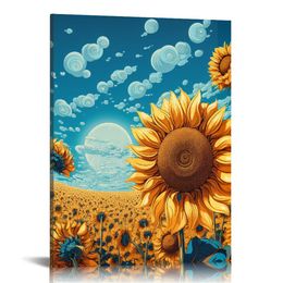 Sunflower Canvas Print Wall Art Sunset Landscape Pictures Flower Field Artwork Modern Painting for Home Kitchen Bedroom Dining Room