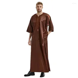 Ethnic Clothing Saudi Arabic Men Robe Jubbe Thobe Summer Half Sleeve Gown Islamic Djellaba Muslim Dress Dubai Turkey Kaftan Dishdasha