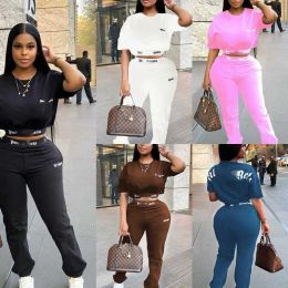 Tracksuits Women's 3XL 4XL Designer Summer Pink Sports Outfits Printed Letter Short Sleeve Tshirt Two Piece Jogging Suits