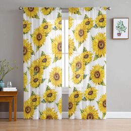 Curtain Sunflower Sheer Curtains For Living Room Decoration Window Kitchen Tulle Voile Organza