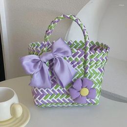 Decorative Figurines Handmade DIY Colourful Woven Handheld Flower Basket Gift Bag Wedding Cute Beach