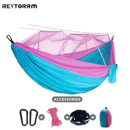 Hammocks Outdoor Hanging Hammock Tent With Mosquito Net Bug Portable Camping Double For Travelling Hunting Adventure 260*130cm H240530