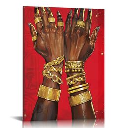 African American Wall Art Canvas Black Woman and Man in Love Painting Bedroom Decor Gold Jewellery Pictures Poster Artwork Modern Home Living Room Decorations