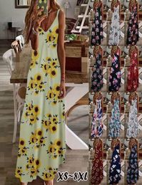 Neck Beach Dress Fashion Printed Sleeveless Loose Casual Holiday Long Dress Famale Casual Clothing Ladies V7095626