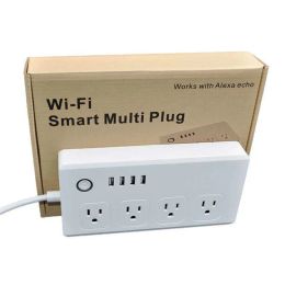Plugs Wifi Smart Power Strip 4 EU/UK/AU/US Outlets Plug with 4 USB Charging Port Timing App Voice Control Work with Alexa Google Home As