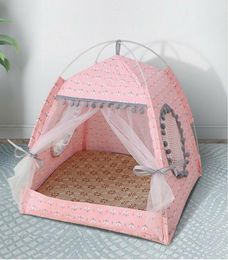 Pet Cat Dog Teepee Tents Houses with Cushion Blackboard Kennels Accessories Portable Wood Canvas Tipi Fold Tent Small Animals7143164