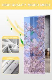 Mount Fuji Cherry Tree Pink Flowers Magnetic Screen Door Curtain Home Summer Window Mosquito Net for Kitchen Bedroom