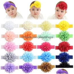 Headbands 20Pcs/Lot Baby Girls Solid Floral Headband Elasitc Hair Band For Children Handmade Hairband Turban Accessories 024 Drop Del Dhnbg