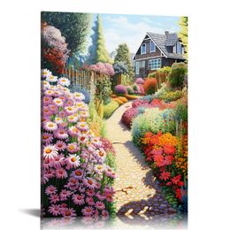 Framed Canvas Wall Art Decor - Flower Garden Painting Prints, Vintage Room Decor, Wall Decor Living Room Bedroom Kitchen Office Room Decor