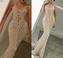 Sequined Pageant Evening Dresses Dubai Arabic Slim Fitted Formal Occasion Red Carpet Gowns Long Mermaid Second Reception Prom Dress CL2736