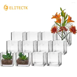 Vases 12/5/3pcs Glass Square Clear Cube Shape Flower Vase Candle Holders Wedding Centrepieces Home Decoration