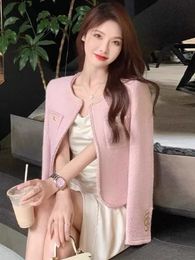 Luxury French Elegant Small Fragrance Woollen Coat For Women Autumn Winter Korean Fashon Sweet Tweed Jacket Casual Outerwear 240530