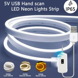 LED Neon Lights Pasek Motion Czujnik Ręczny Skanowanie Skanowanie USB Dimmabilne wodoodporne elastyczne światło do sypialni Dekoracja podświetlenia sufitowego