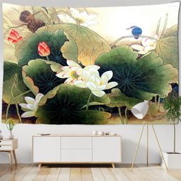 Tapestries Flowers Style Wall Tapestry Hanging Lotus Pattern Home Decoration Living Room Bedroom Illustration Cloth