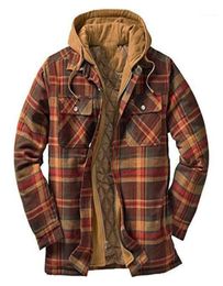 Men039s Hoodies Sweatshirts Quilted Thick Plaid LongSleeved Loose Jacket Hoodie Lined Flannel Hooded FullZip Shirt R4T19586786