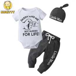 Clothing Sets 3PCS Born Infant Baby Boy Summer Clothes Printed Short Sleeve Bodysuit Top And Long Pants With Hat Outfit Set For Boys Babies