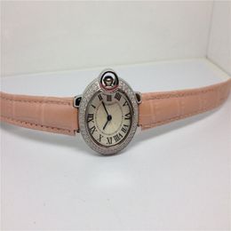 lady Watches Stainless Steel Quartz Watches pink leather watch for woman female Wristwatch leather strap 073 266Z